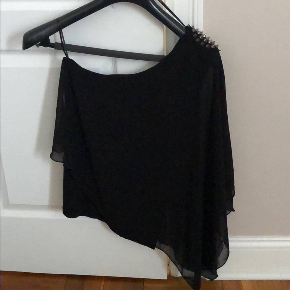 Zara trf black one shoulder top with rhinestones